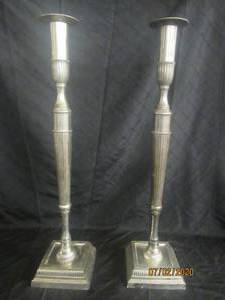 lot 35 image: DUO 32 HEIGHT ANTIQUE SILVER COLUMN CANDLESTICK HOLDERS FLOOR STANDING OR TABLE &nbsp TOP