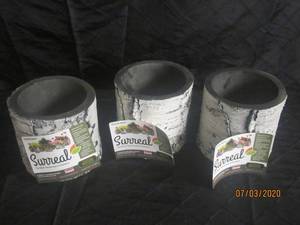 lot 196 image: TOTAL OF 3 SURREAL PERFORMANCE VERTICAL&nbsp BIRCH ROUND PLANTERS 5.5 HEIGHT