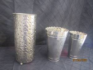 lot 210 image: 16.5  SHIVA ANTIQUE SILVER VASE &amp 2 - NIKKI SILVER&nbsp VASE&nbsp5X 8 , 6 X 9&nbsp