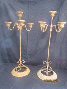 lot 229 image: DUO&nbsp 5 ARM RUSTIC METAL  33 HEIGHT CANDELABRA CANDLE HOLDER