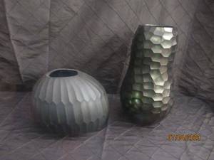 lot 232 image: DUO FROSTED GLASS GREEN VASES&nbsp&nbsp7 H&nbsp &amp&nbsp 12.75 H