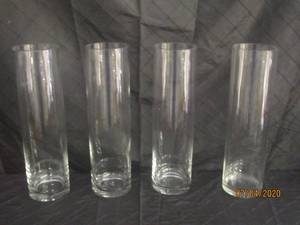 lot 276 image: TOTAL OF 4 CLEAR GLASS CYLINDER VASES&nbsp&nbsp16 HEIGHT&nbsp&nbsp4  DIAM