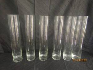 lot 300 image: TOTAL OF 6 CYLINDER 19.75 H CLEAR GLASS VASES&nbsp