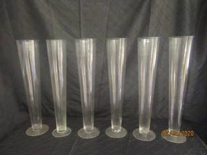 lot 319 image: TOTAL OF 6 CLEAR 24  HEIGHT TRUMPET GLASS VASE&nbsp