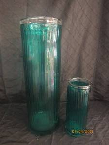 lot 327 image: DUO GREEN GLASS VASES&nbsp12  H&nbsp&nbsp23 H&nbsp