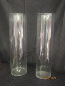 lot 289 image: DUO CYLINDER HAND BLOWN CLEAR GLASS VASE&nbsp&nbsp28 H&nbsp&nbsp8 DIAM