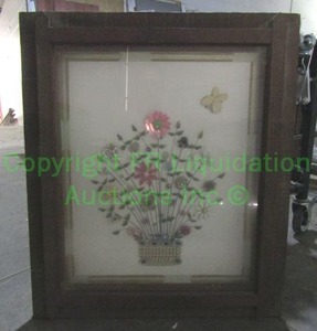 lot 20 image: Floral jewelry framed shadow box, flowers are made from actual jewelry