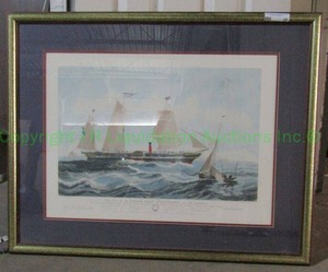 lot 29 image: Tall ship lithograph The steam ship President framed 35 x 28