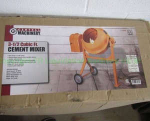 lot 39 image: Central machinery 3.5 cubic foot cement mixer, never used in original box