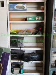 lot 44 image: portable radios and contents of shelf
