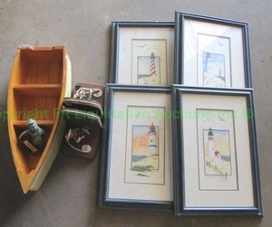 lot 47 image: Nautical theme prints, book ends plus
