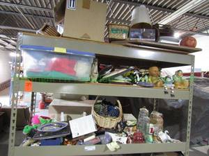 lot 85 image: Assorted collectibles, figurines, decor and more as shown, contents of two shelves