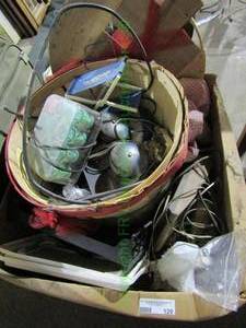 lot 129 image: Various electronics, decor, parts and more box packed full