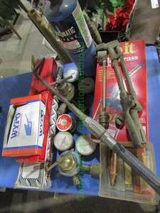 lot 139 image: Welding tools and supplies including torch head, tips, tip cleaners and more