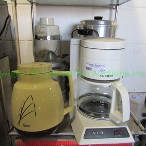 lot 177 image: Retro Oster coffee carafe, Mr. coffee maker, and more