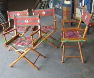 lot 126 image: Gold Medal Folding furniture co. solid maple directors chairs with southwest pattern seat and back, 4 total