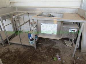 lot 403 image: Ary-King stainless steel commercial breading table model BBS-EC1-7730, measures 43 x 77 x 30