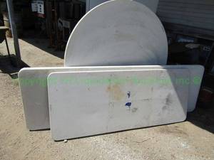 lot 408 image: Lifetime folding leg tables, 1 round 2 rectangle