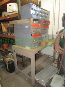 lot 263 image: Metal frame utility table with metal parts drawer units includes parts and components