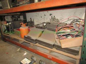 lot 270 image: Contents of shelf including Coca Cola soda fountain, Industrial lamps and more as shown