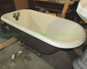 lot 281 image: Brass claw foot bath tub steel enamel coated 24 x 26 x 49