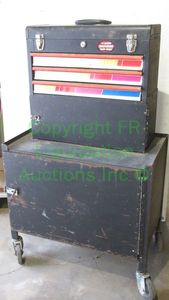 lot 336 image: 4-COMPARTMENT TOOL BOX PLUS TOOL STORAGE CHEST ON WHEELS