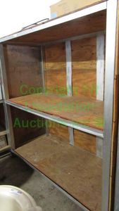 lot 330 image: LARGE SHELVING UNIT (METAL FRAME WITH WOOD SHELVES)