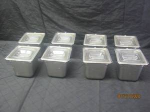 lot 355 image: 8 VOLLRATH SUPERPAN STAINLESS STEEL PANS 30662 WITH LIDS&nbsp