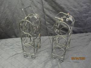 lot 465 image: DUO VINTAGE WROUGHT IRON CHERRY DESIGN 3 BOTTLE WINE RACKS&nbsp