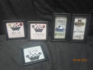 lot 16 image: 5 PC BLACK FRAME  SHADOW BOX BATHROOM WALL DECOR&nbsp