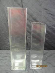 lot 31 image: DUO CLEAR GLASS RECTANGLE VASE&nbsp&nbsp19 12  TALL&nbsp&nbsp 15 12 &nbsp TALL