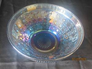 lot 93 image: 10  VINTAGE IRIDESCENT CARNIVAL GLASS� BLUE INDIANA SERVING GLASS BOWL