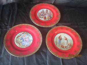 lot 487 image: TOTAL OF 3� RED GOLD JKW� DECOR CARLSBAD BAVARIA MADE IN GERMANY PORCELAIN� DECORATIVE� PLATES 10 34