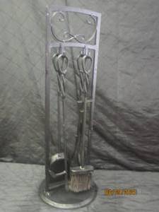 lot 77 image: 5PC FIREPLAE TOOL SET&nbsp BLACK HANDLE WROUGHT IRON SET&nbsp&nbsp-SHOVEL,BRUSH,POKER,TONGS&nbsp