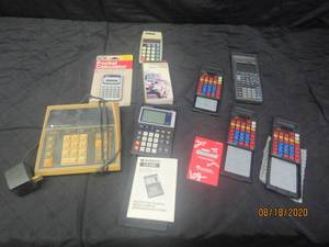 lot 202 image: TOTAL OF 8 ASSORTED CALCULATORS&nbsp-SCENTIFIC CALCULATORS&nbsp&nbsp-SANYO CX480 ELECTRONIC LCD CALCULATOR&nbsp-COMMODORE SOLID STATE ELECTRONIC CALCULATOR&nbsp&nbsp-TEXAS INSTRUMENT&nbsp TI-5100 CALCULATOR &nbsp- POCKET CALCULATOR