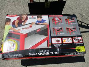 lot 54 image: Majik- 5 in 1 Swivel  Game Table. Hover Puck Hockey, Archery, Basketball, Table Tennis And Fling Football.