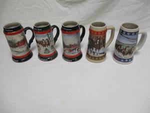 lot 74 image: Lot Of 5- Different Budweiser Holiday Beer Mugs