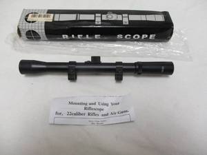 lot 122 image: NEW- RF 4 x 20 Riflescope For 22 Caliber Rifles and Air Guns