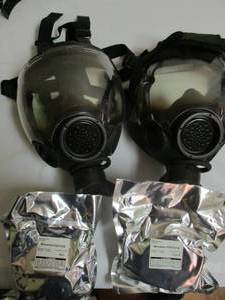 lot 7 image: 2- Authentic MSA Millennium CBRN 40mm Gas Mask Medium OEM Full Face MSA Respirator, With 2-Filter Cartridges