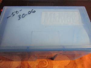 lot 143 image: 50-Pieces Of  30.06, Shot Once-Range Brass, Note 36-Rounds Have New Primers. In Plastic Ammo Box.