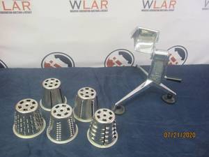 lot 211 image: VINTAGE SALAD MASTER WITH 5 VINTAGE SALAD MASTER&nbsp FOOD PROCESSOR BLADE CONE GRINDERS 1-G TO 5 G
