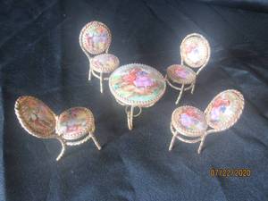 lot 285 image: 5 PC VINTAGE DOLL HOUSE LIMOGES FRANCE&nbsp TABLE &amp 4 CHAIR MINITURE FIGURINES FURNITURE&nbsp