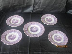 lot 307 image: TOTAL OF 5 ROYAL STAFFORDSHIRE POTTERY ENGLAND JENNY LIND 1795 PURPLE PLATES&nbsp&nbsp4 - 8 PLATES&nbsp&nbsp1- 9 PLATE&nbsp