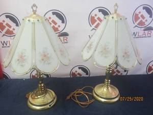 lot 363 image: DUO BRASS LAMP WITH GLASS PANELS&nbsp