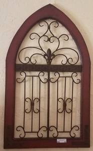 lot 32 image: LARGE WOOD AND METAL WALL DECOR PIECE (24 W x 40.5 H) MATCHES LOTS #34 & #37