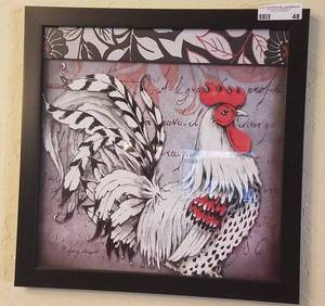 lot 48 image: FRAMED ROOSTER THEMED ART (18 W X 18 H)