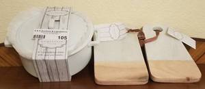 lot 105 image: CASSEROLE DISH AND CUTTING BOARDS (NEW)