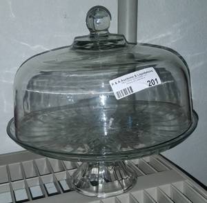 lot 201 image: GLASS FOOTED CAKE STAND  PUNCH BOWL