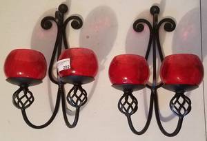 lot 202 image: 2 WROUGHT IRON STYLE WALL SCONCES (15H X 9W) (BIDDING BY THE PIECE)
