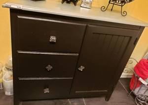 lot 135 image: WOOD 3-DRAWER STORAGE CABINET (33 W x 28.5 H)